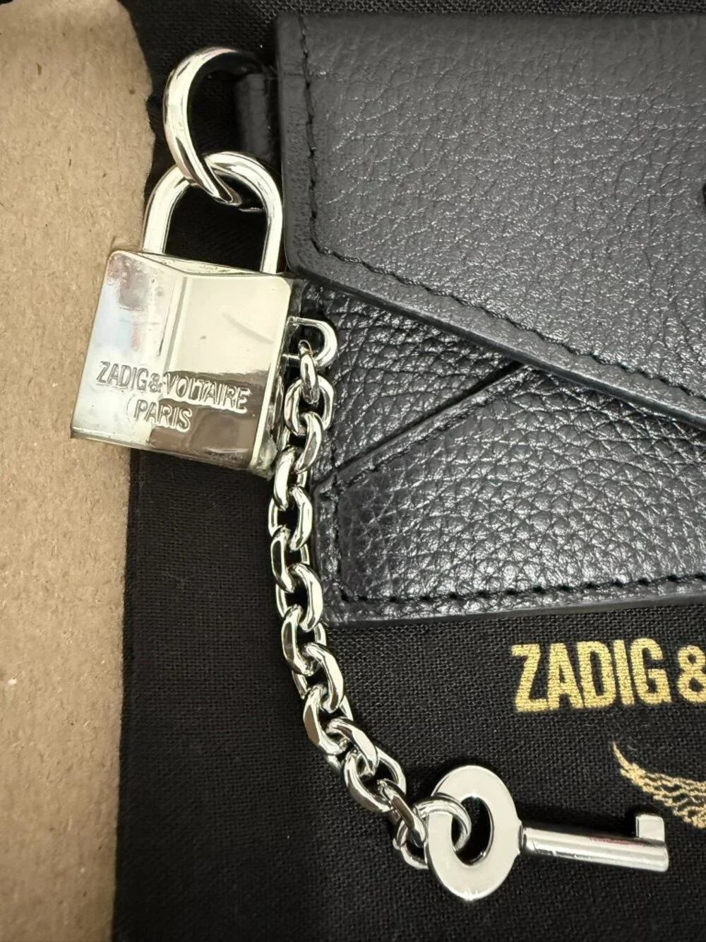 Zadig & Voltaire “Amour” Leather Wallet w/ Padlock & Chain - New
